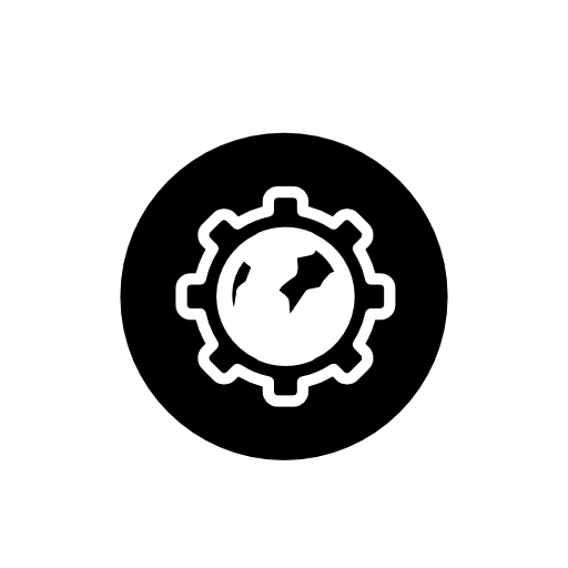 World inside a cogwheel in a black circle