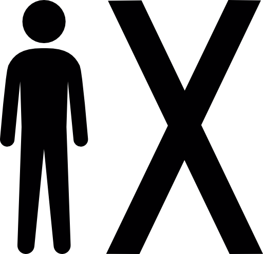 Man standing beside an X symbol
