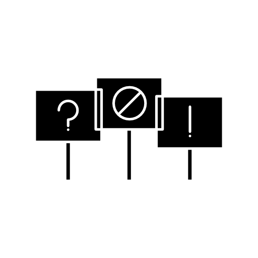 Signals group of three with question prohibition and exclamations signs