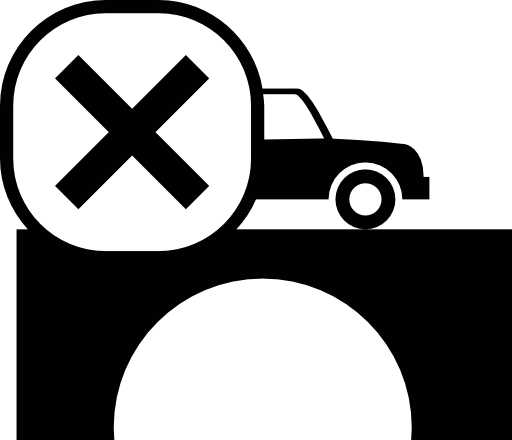 Car crossing a bridge with cross mark