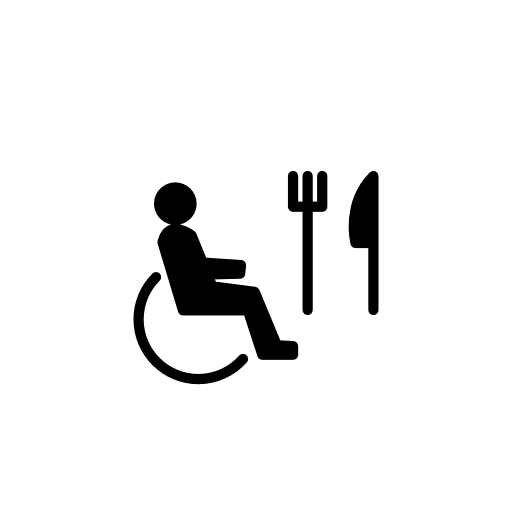 Person on wheel chair with fork and knife