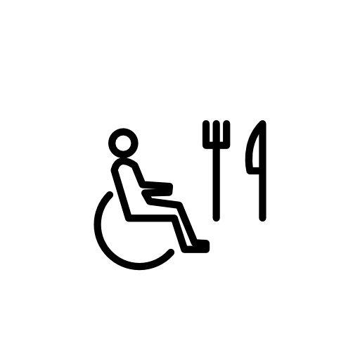 Person on wheel chair outline with fork and knife