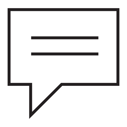 Speech bubble black rectangular shape with two white text lines, IOS 7 interface symbol