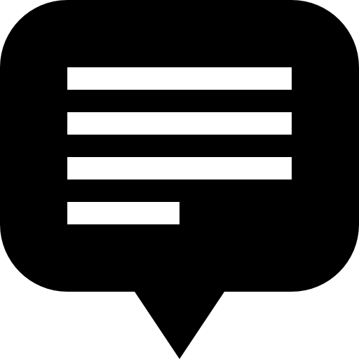 Black rounded speech bubble with text