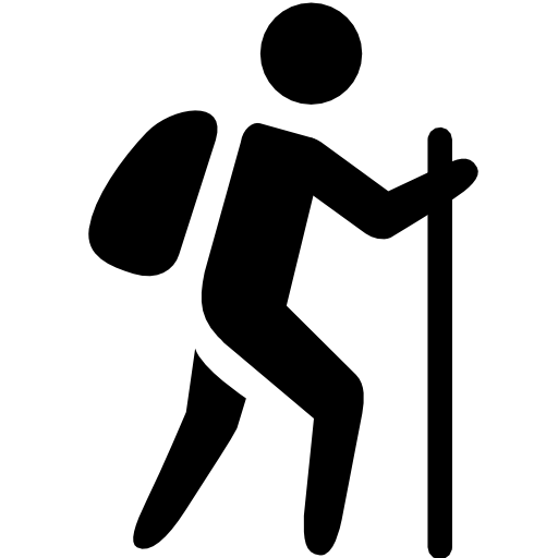 Trekking. man with bag and cane