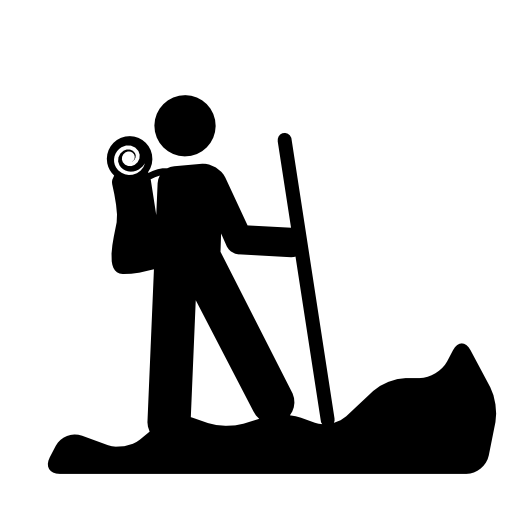 Hiking person silhouette with a stick