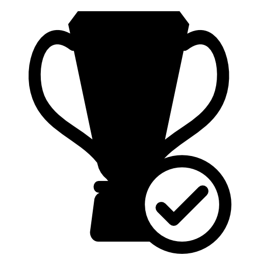 Football winning trophy with check mark