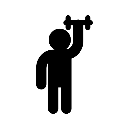 Male silhouette raising dumbbell of small size