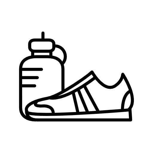 Gymnast sportive shoes and bottle for water