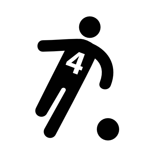 Soccer player with number 4 running behind the ball