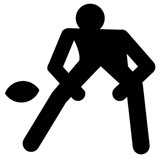 Rugby player silhouette flexed to front to catch the coming ball