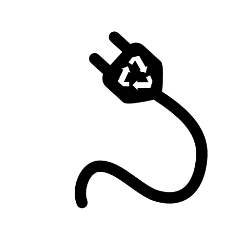 Energy source, electric cord with recycle symbol on the plug