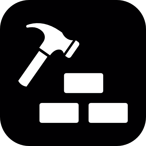 Hammer and three bricks construction symbol