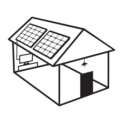 Solar powered house building with solar panels on the roof