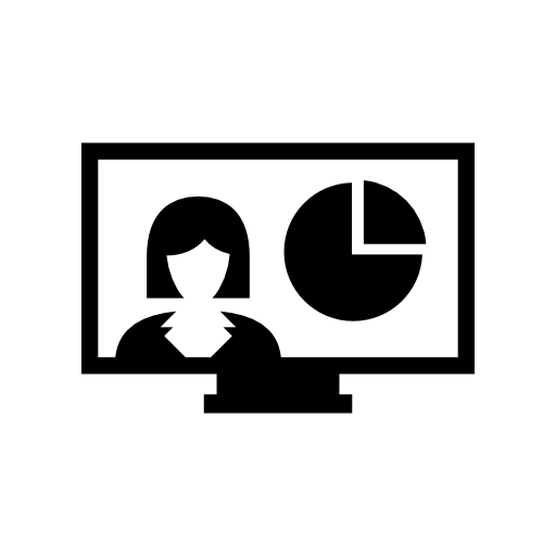 Woman and pie chart on tv monitor screen