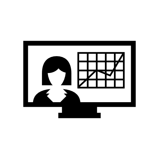 Business woman with stock graph on computer monitor
