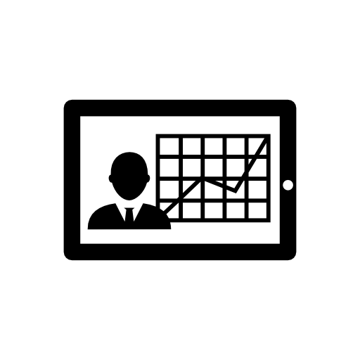 Businessman and stocks graphic on a tablet screen
