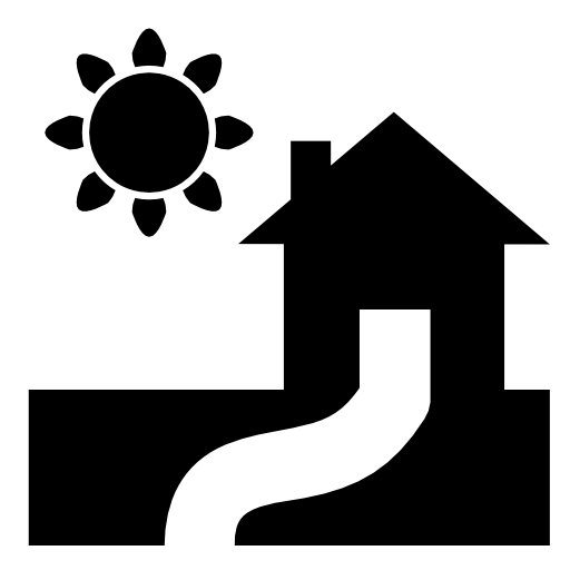 House shape with a frontal path under the sun