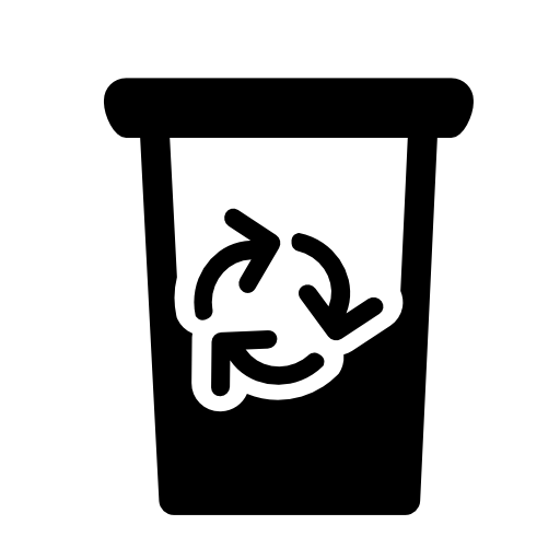 Garbage can half full with recycle symbol