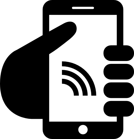 Hand with a phone with rss feed symbol on screen