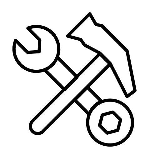 Hammer and double sided wrench tools outlines