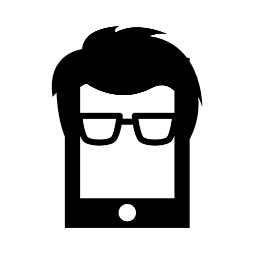 Mobile phone with male hair and eyeglasses