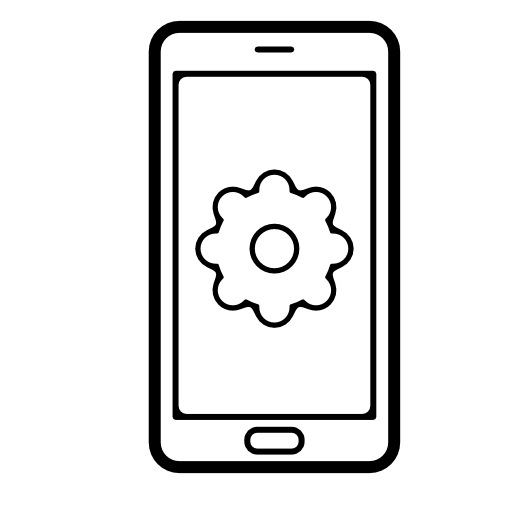 Cogwheel symbol on mobile phone screen