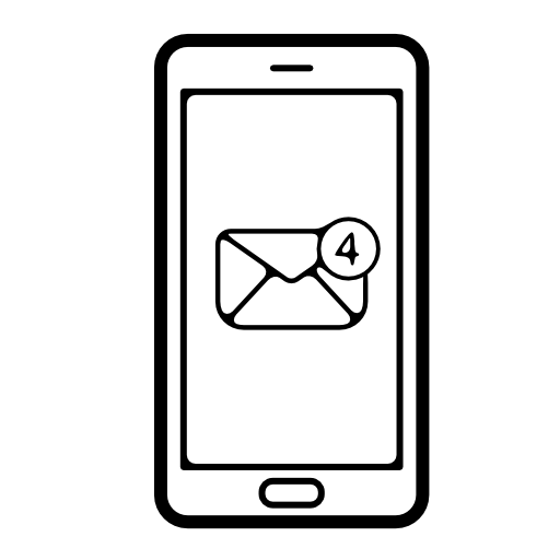 Emails symbol on mobile phone screen with 4 new messages
