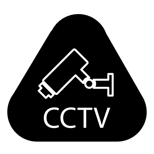Surveillance video camera with cctv letters inside a rounded triangle