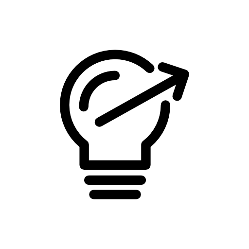 Light bulb outline with thin arrow to the right