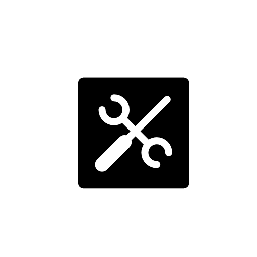 Wrench and screwdriver outline symbol in a square and circle shape