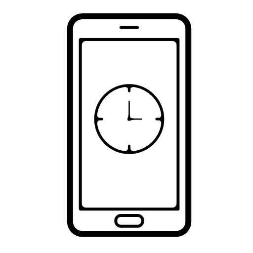 Mobile phone screen with a clock