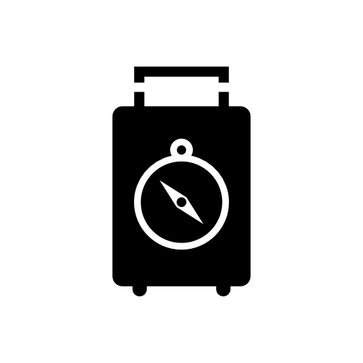 Baggage case with compass outline on it as orientation symbol
