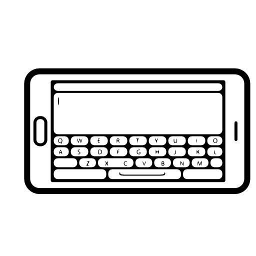 Mobile phone in horizontal position with keyboard view on screen