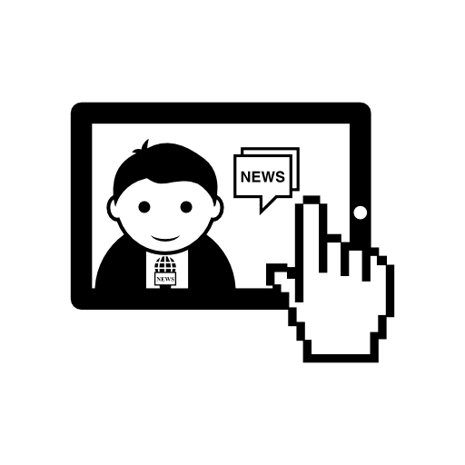 Man on chat talking on touch screen of a tablet