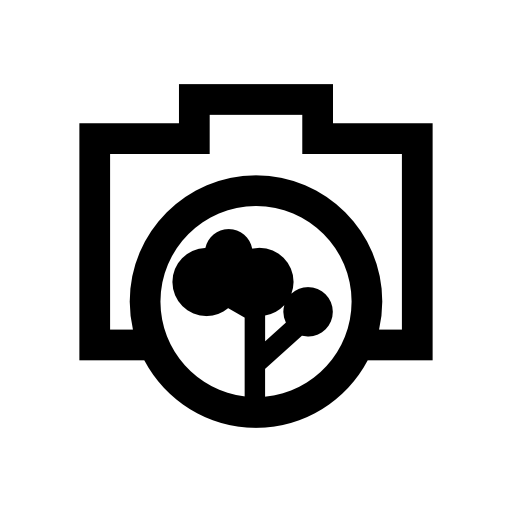 Photo camera outline with a tree objective