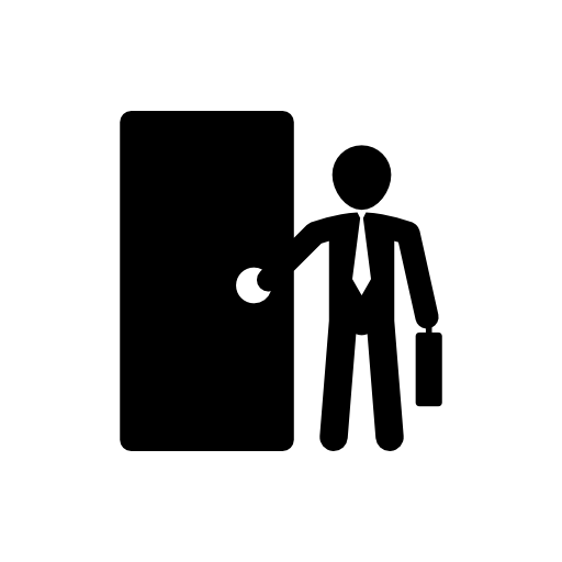 Businessman with suitcase opening door