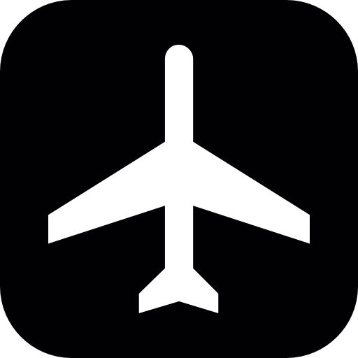 Airplane silhouette on square background
