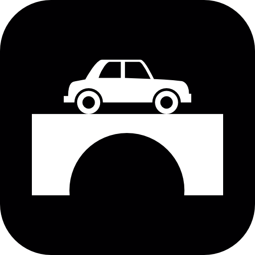 Car on a bridge in a rounded square