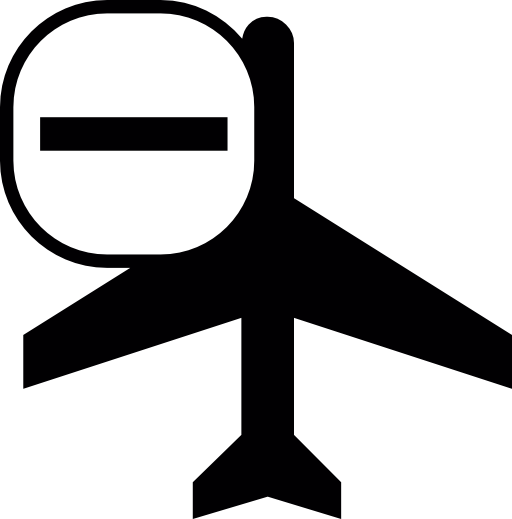 Civilian airplane black silhouette with a minus sign