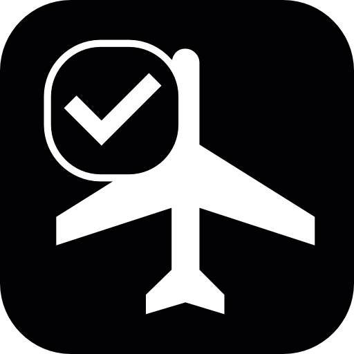 Commercial airplane symbol with check mark