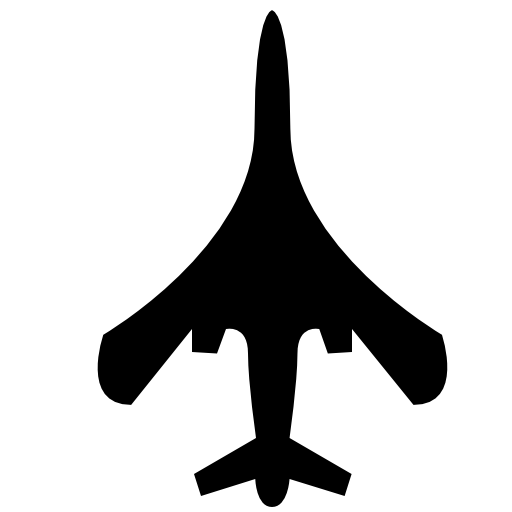 Airplane top or bottom view of black silhouette shape