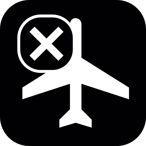 Airplane in a rounded square with a cross sign on it