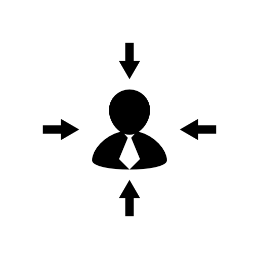 Arrows in different directions pointing to businessman