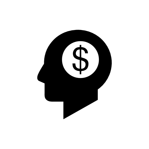 Dollar symbol in a head silhouette, thinking about money