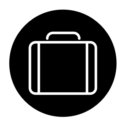 Briefcase thin outline symbol in a circle