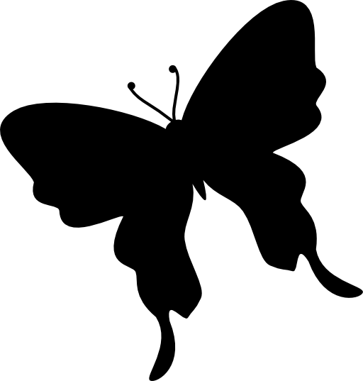 Butterfly black silhouette shape from top view rotated to left