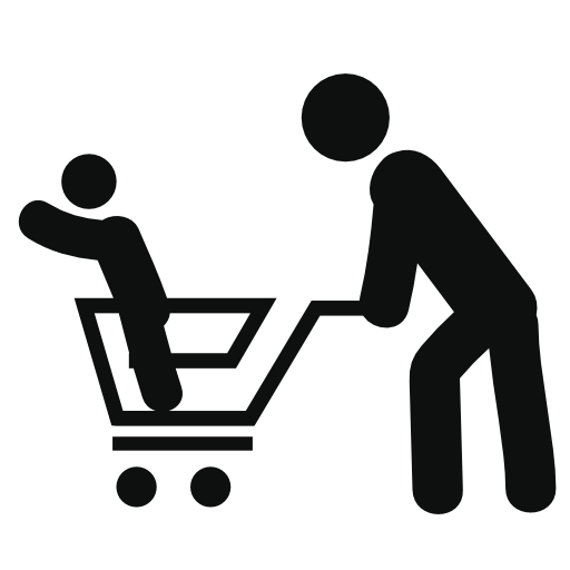 Man with his son in a shopping cart