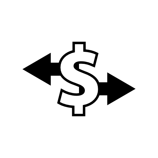 Dollar sign outline with arrows pointing to left and right