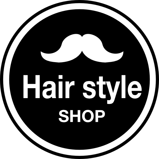 Hair style shop badge with a mustache shape
